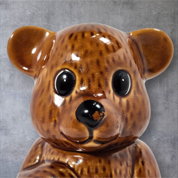 Vintage Ceramic Teddy Bear Honey Jar Brown Bear w Lid Cottagecore Cute Decor - Picture 6 of 13